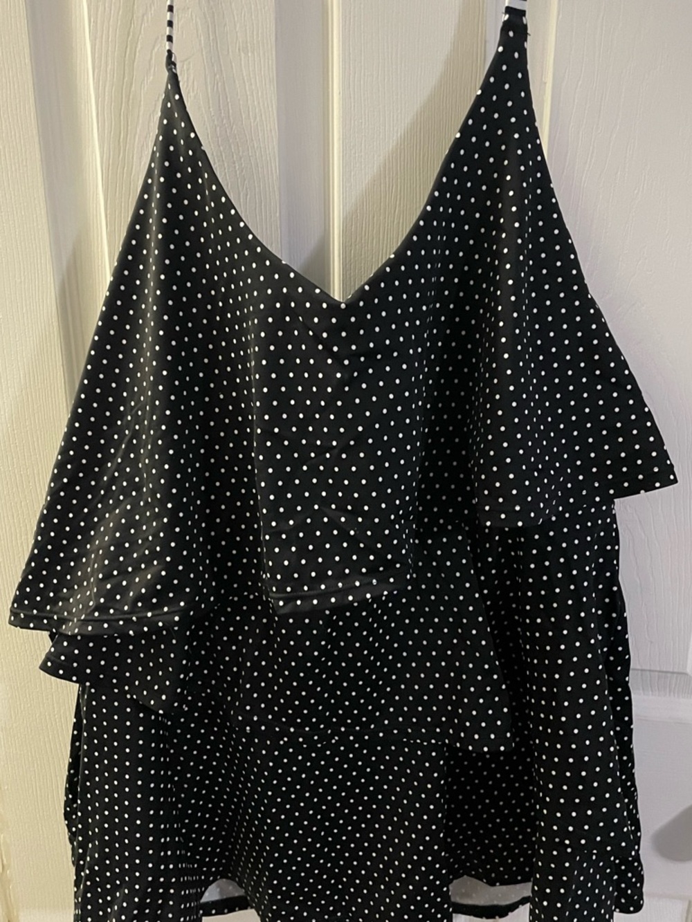Cacique Black and White Polka Dot Ruffle Tankini Top and bottom
